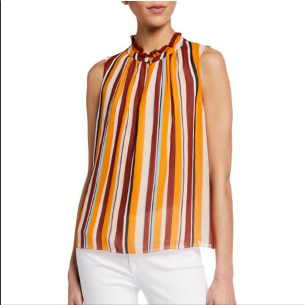 FRAME Sleeveless Silk Stripe Blouse